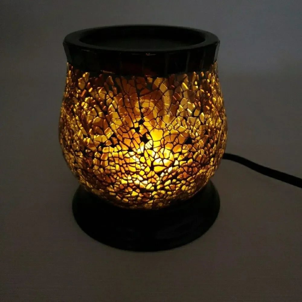 PartyLite Amaretto Swirl Wax Warmer Scent Glow Mosaic Glass Works Flaw